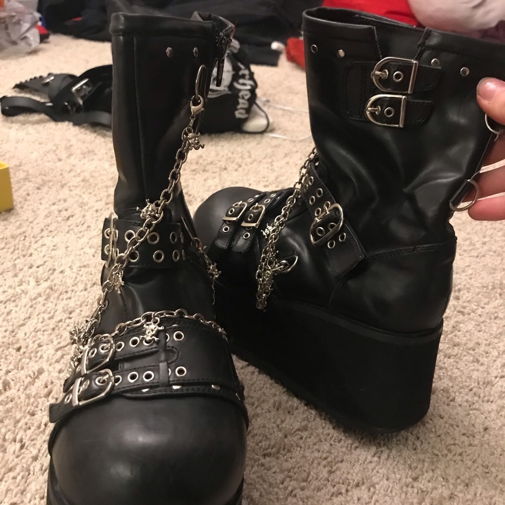 Demonia platform boots with removable chains